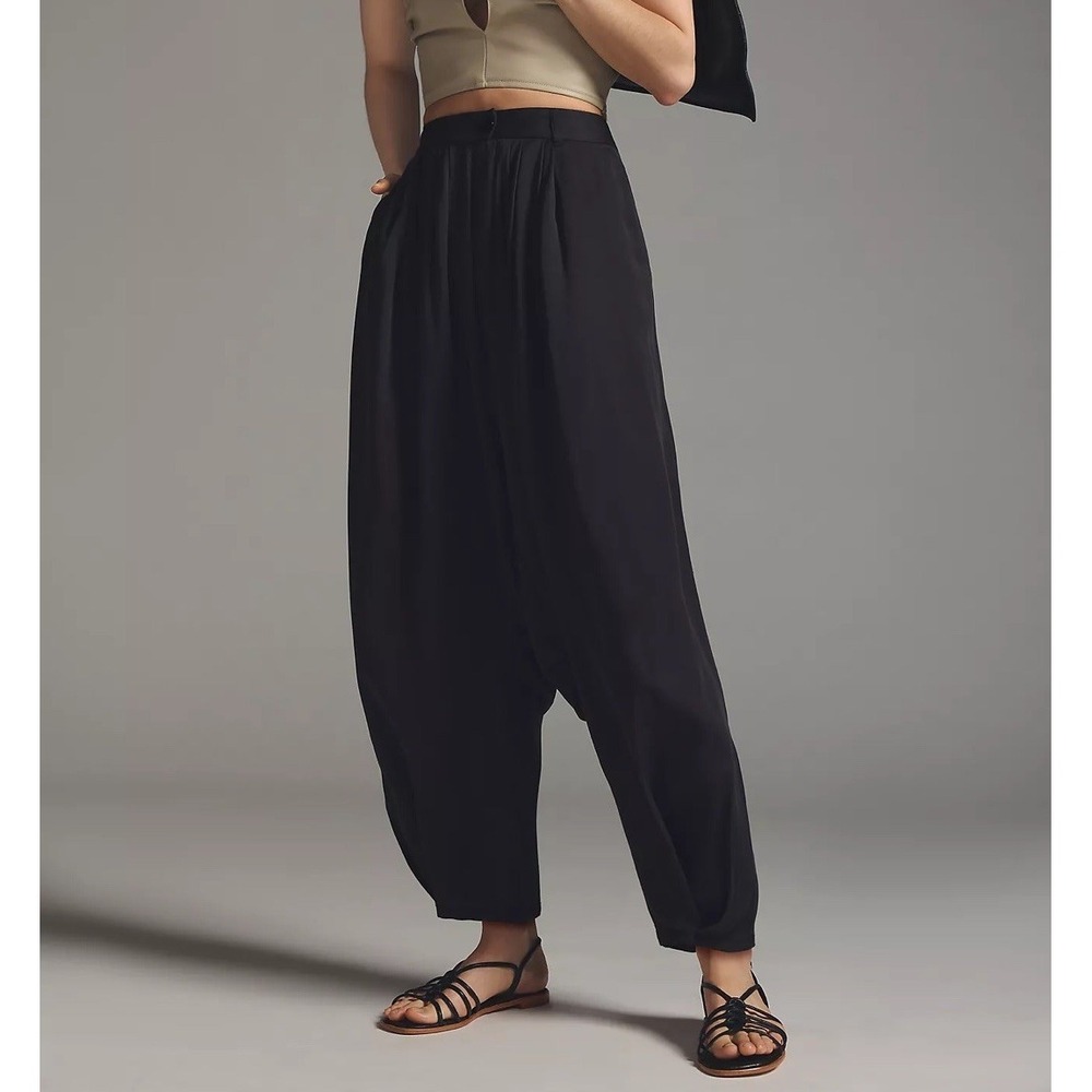NWT By Anthropologie Pleated Trousers Womens 6 Black $138 Lyocell Balloon Pants